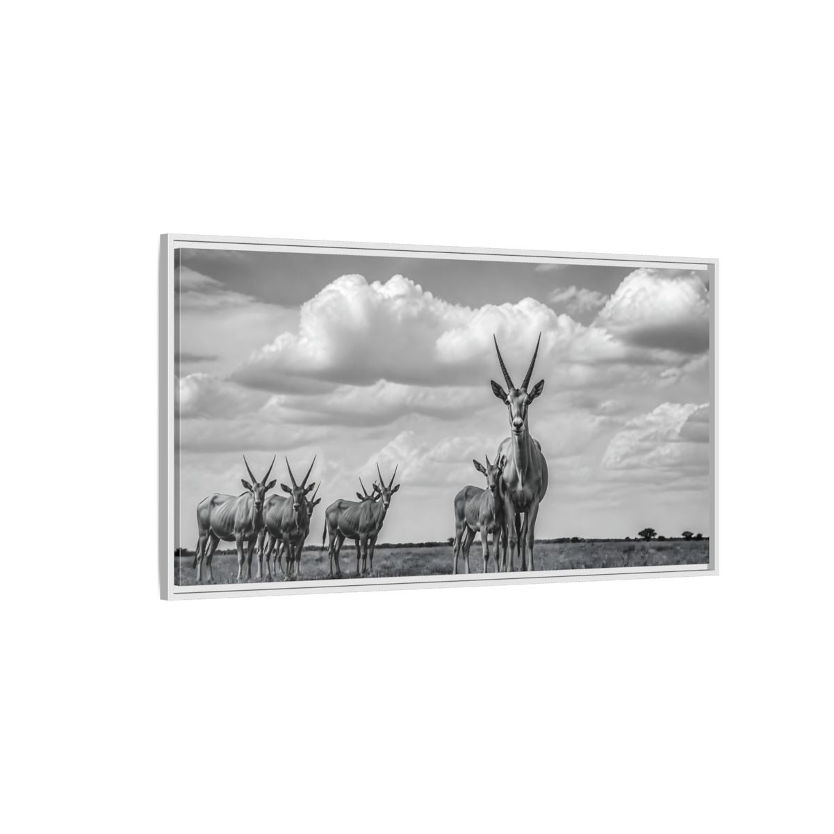 Side Mockup 3. Majestic Antelope Herd shown as framed canvas print