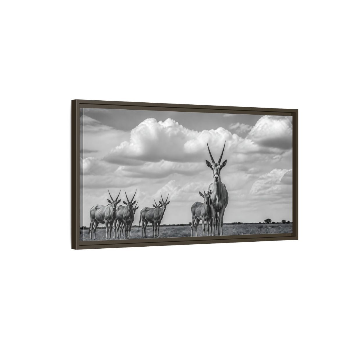 Main Mockup. Majestic Antelope Herd shown as framed canvas print