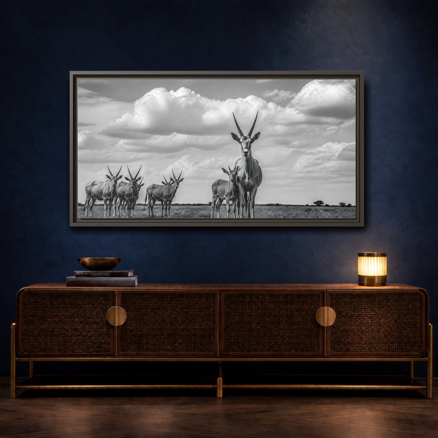 Mockup 4. Majestic Antelope Herd shown as framed canvas print