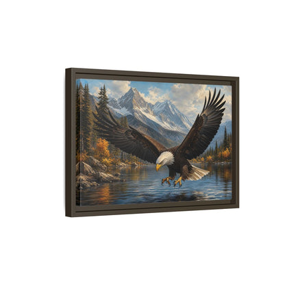 Side Mockup 5. Majestic Bald Eagle Over Lake shown as framed canvas print