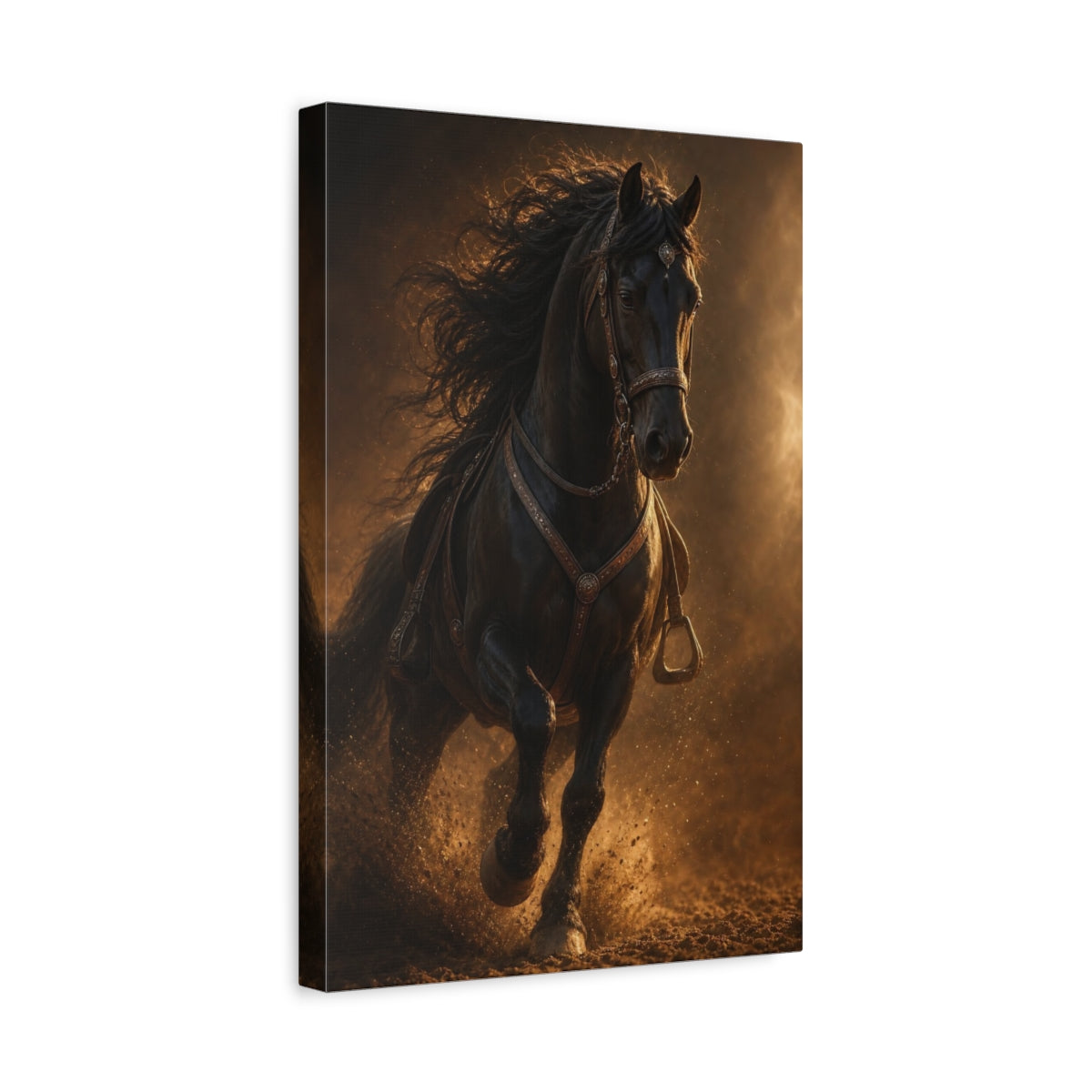 Side Mockup 4. Majestic Black Stallion shown as canvas print