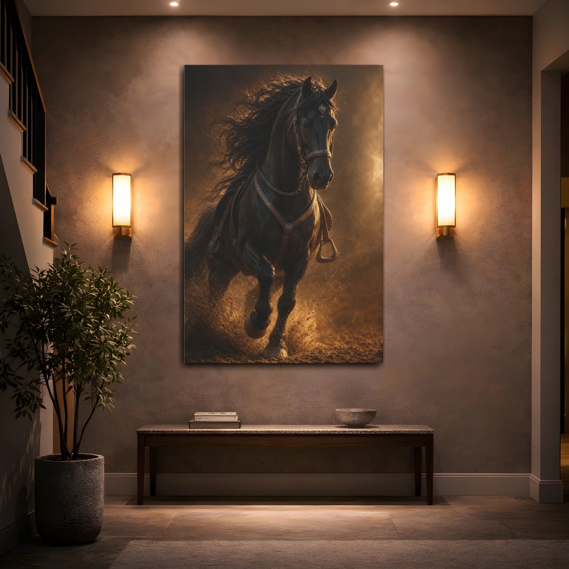 Mockup 2. Majestic Black Stallion shown as canvas print