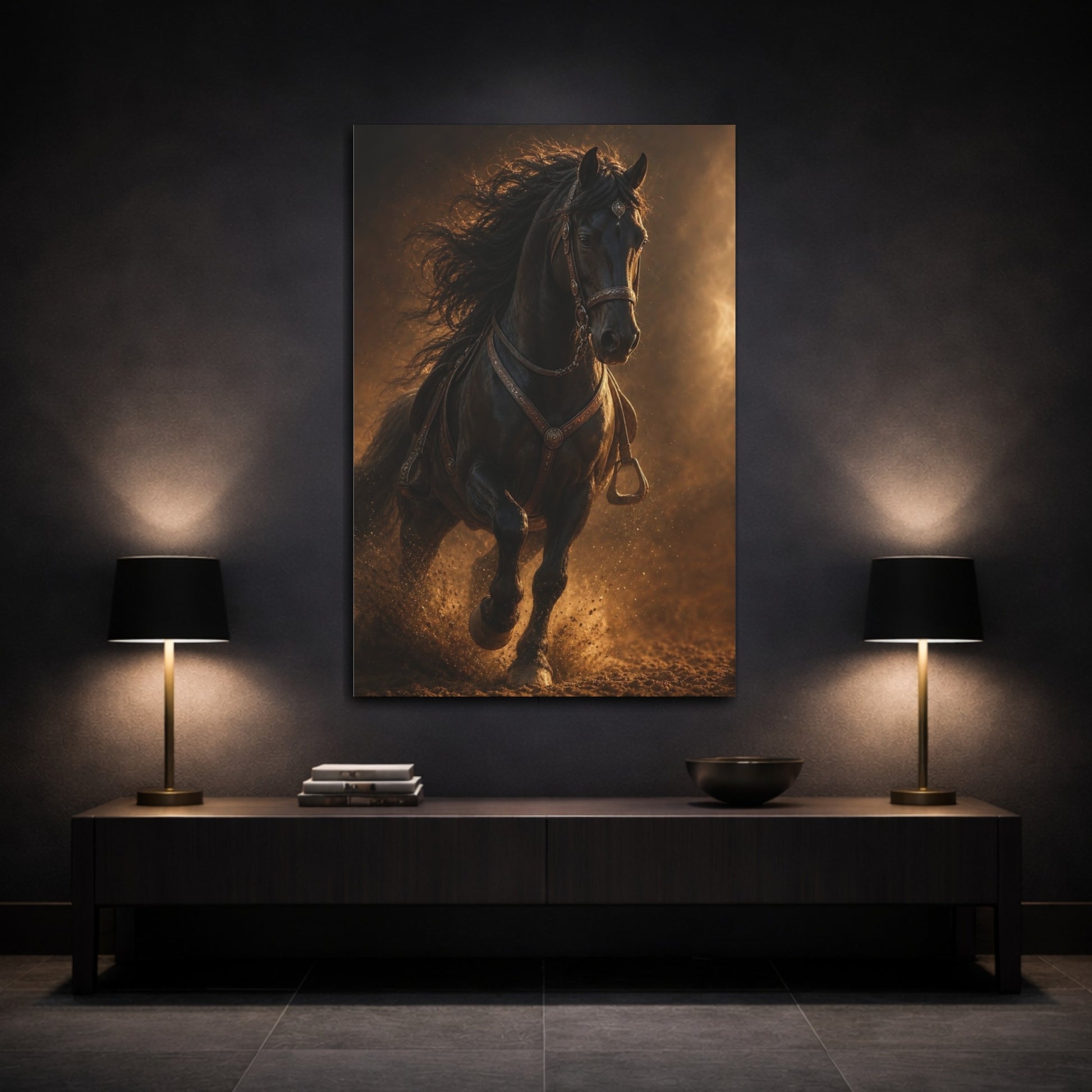 Mockup 3. Majestic Black Stallion shown as canvas print