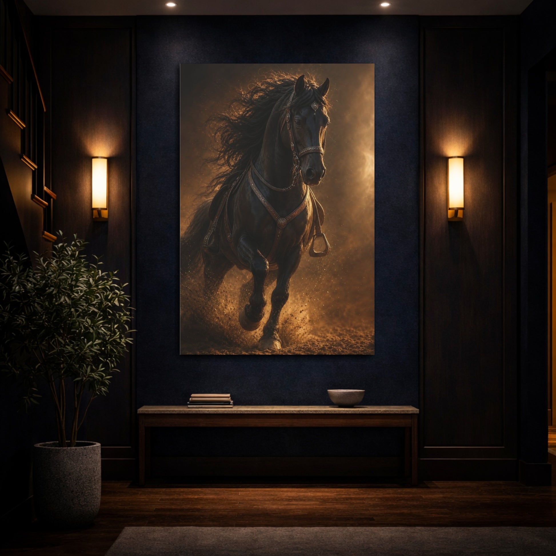 Mockup 4. Majestic Black Stallion shown as canvas print