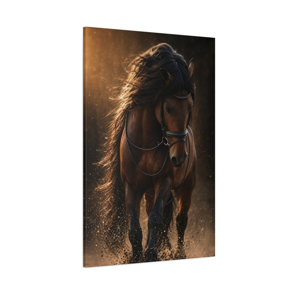 Side Mockup 1. Majestic Dark Horse shown as canvas print