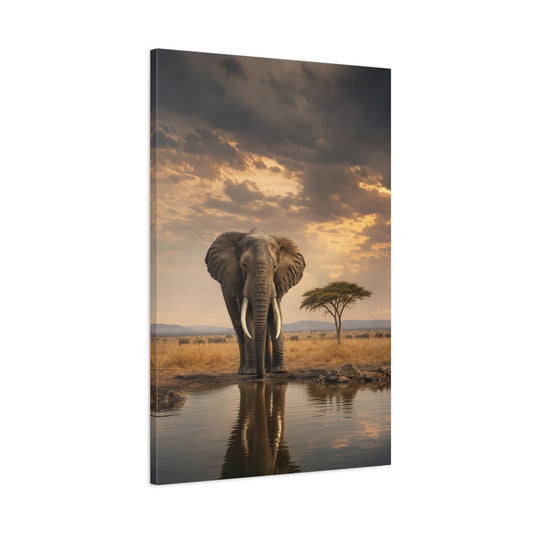 Main Mockup. Majestic Elephant At Waterhole shown as canvas print
