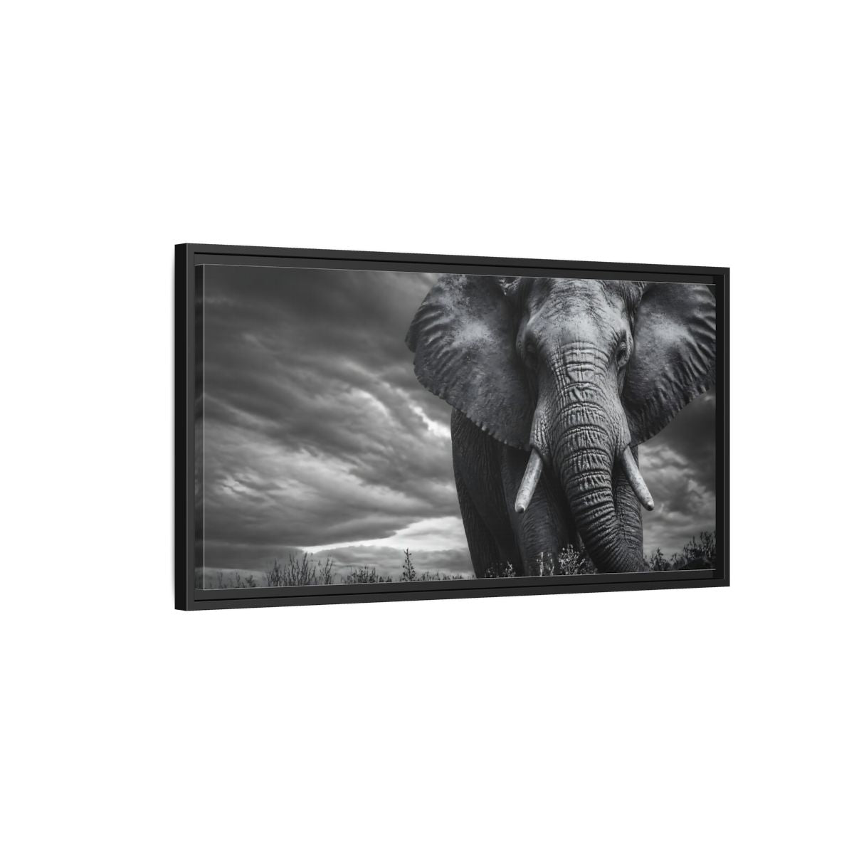 Side Mockup 2. Majestic Elephant Portrait shown as framed canvas print