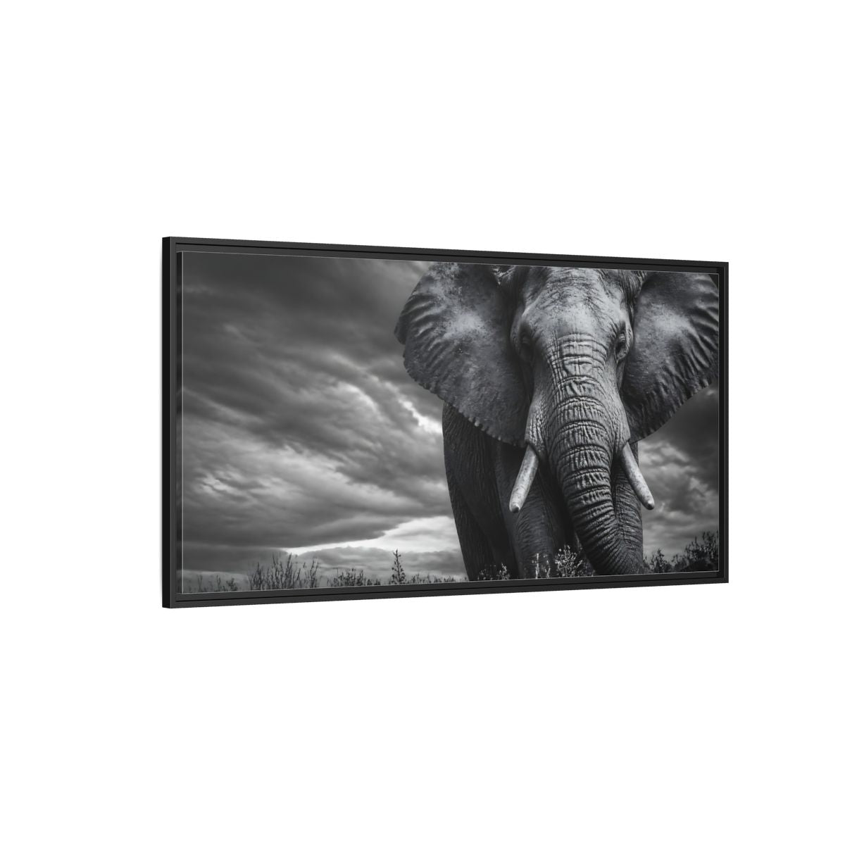Side Mockup 5. Majestic Elephant Portrait shown as framed canvas print