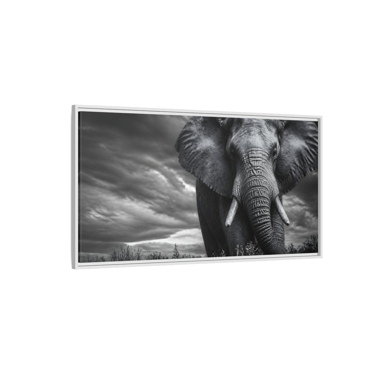 Side Mockup 3. Majestic Elephant Portrait shown as framed canvas print