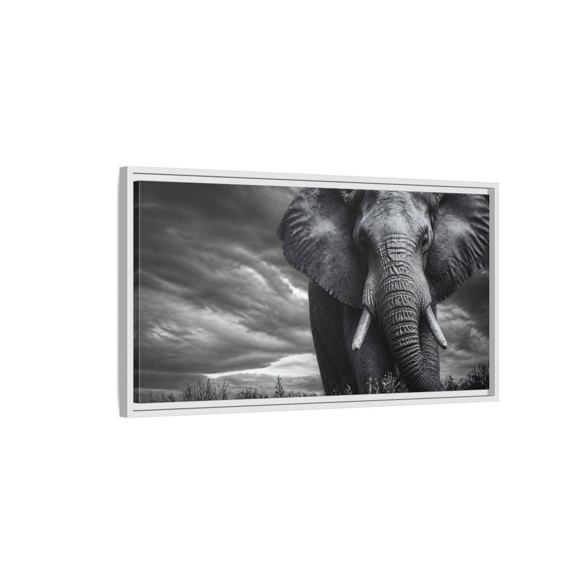 Side Mockup 1. Majestic Elephant Portrait shown as framed canvas print