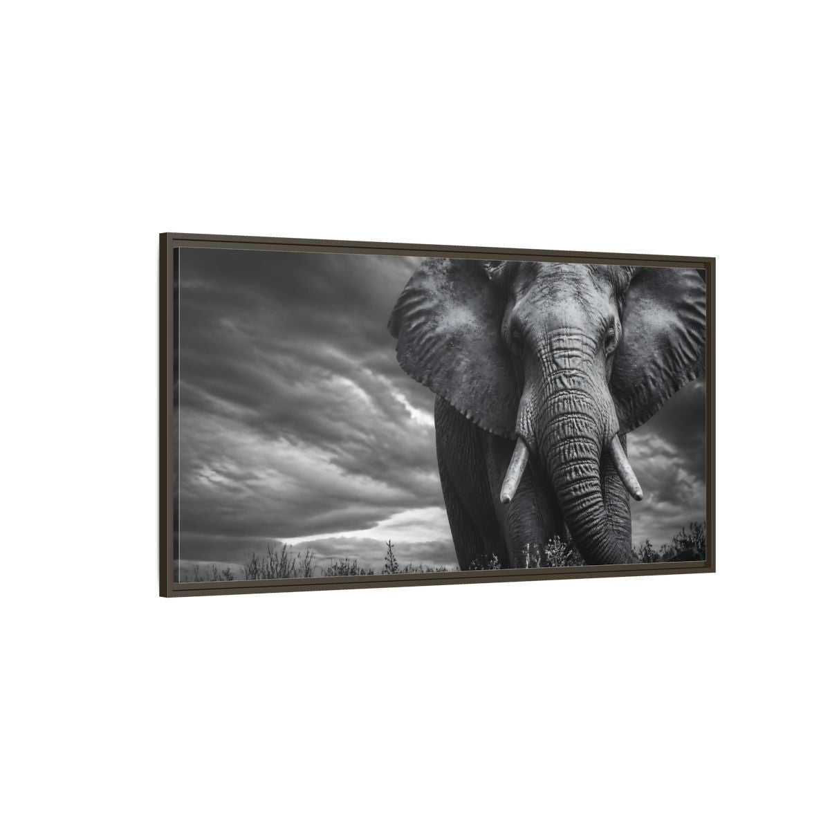 Side Mockup 4. Majestic Elephant Portrait shown as framed canvas print