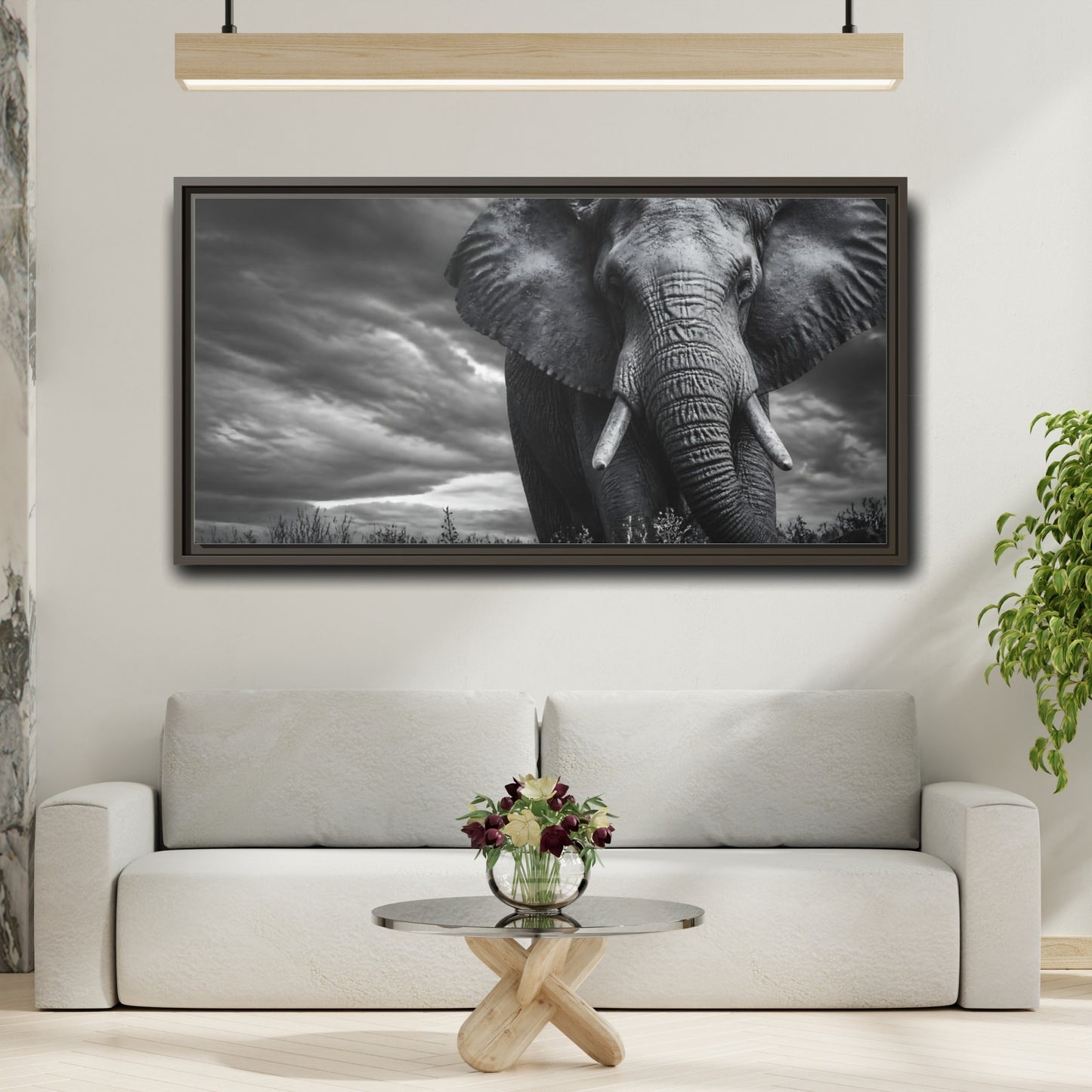 Mockup 2. Majestic Elephant Portrait shown as framed canvas print