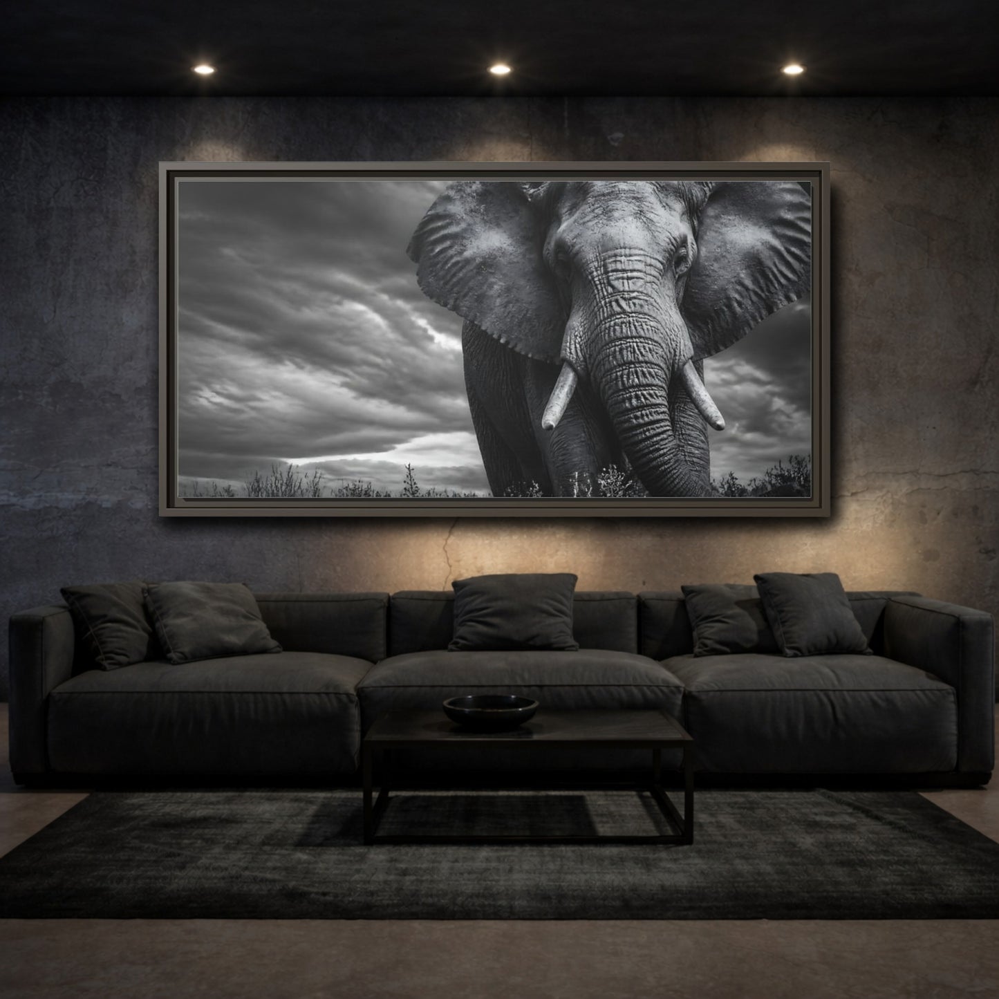 Mockup 3. Majestic Elephant Portrait shown as framed canvas print