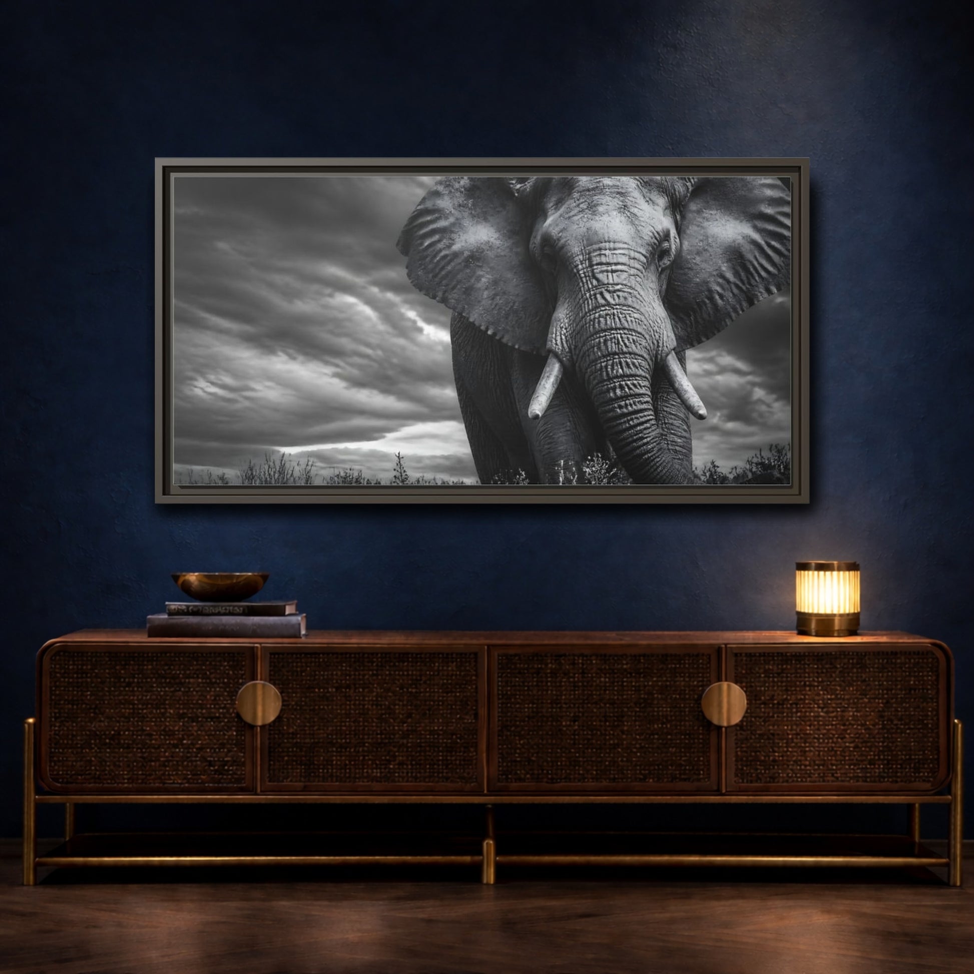 Mockup 4. Majestic Elephant Portrait shown as framed canvas print