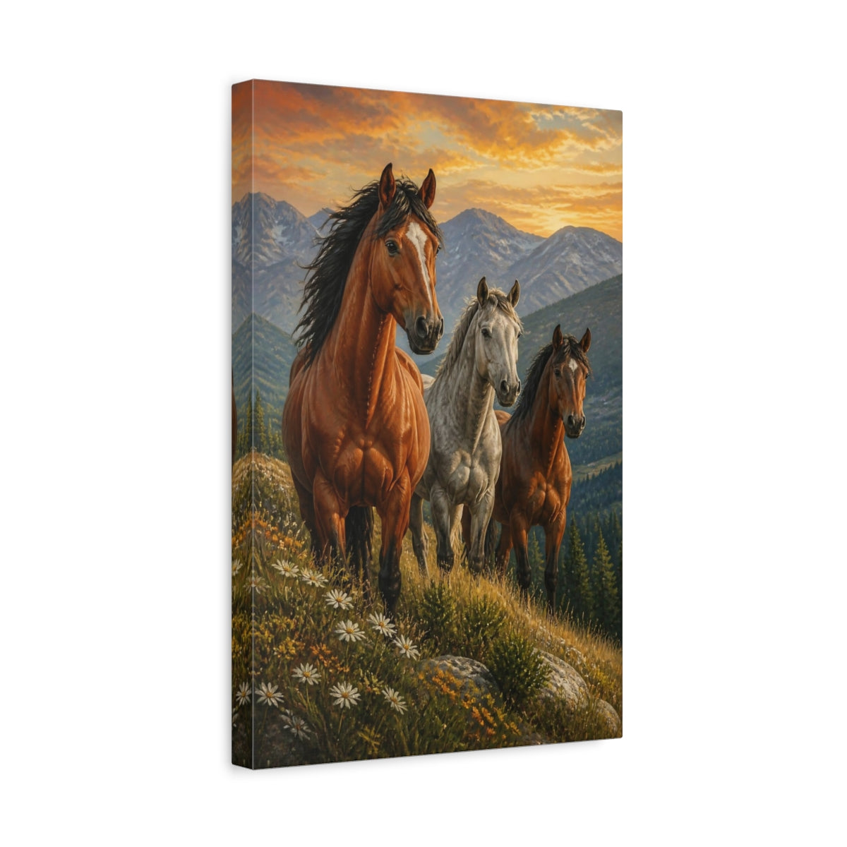 Side Mockup 4. Majestic Horse Trio Animals shown as canvas print