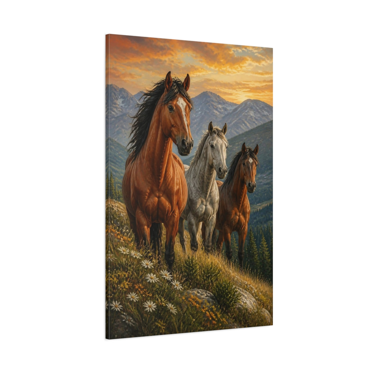 Side Mockup 1. Majestic Horse Trio Animals shown as canvas print