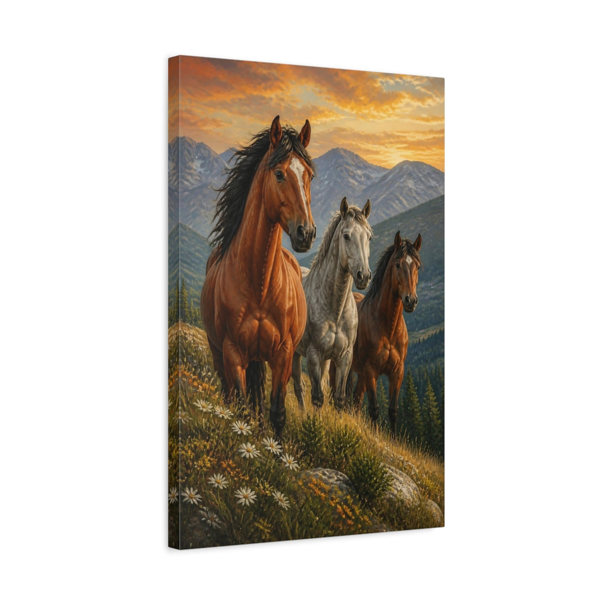 Side Mockup 3. Majestic Horse Trio Animals shown as canvas print