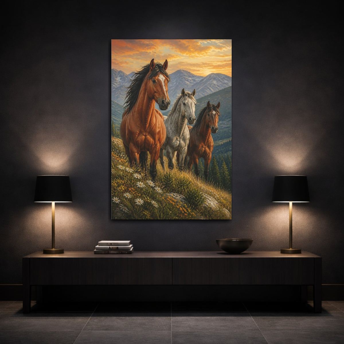 Mockup 3. Majestic Horse Trio Animals shown as canvas print