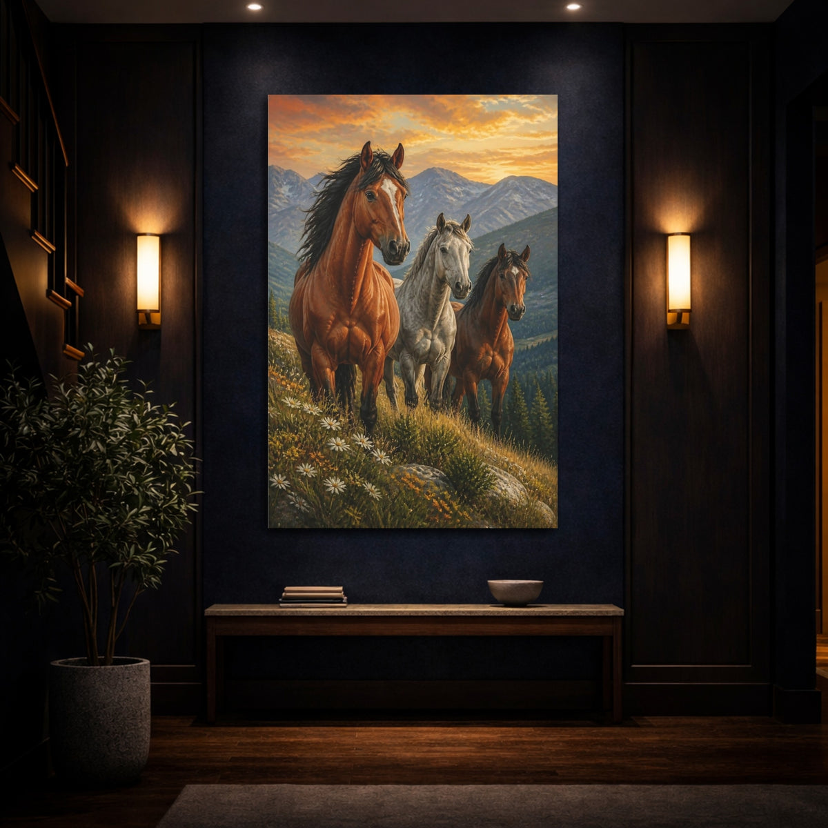 Mockup 4. Majestic Horse Trio Animals shown as canvas print