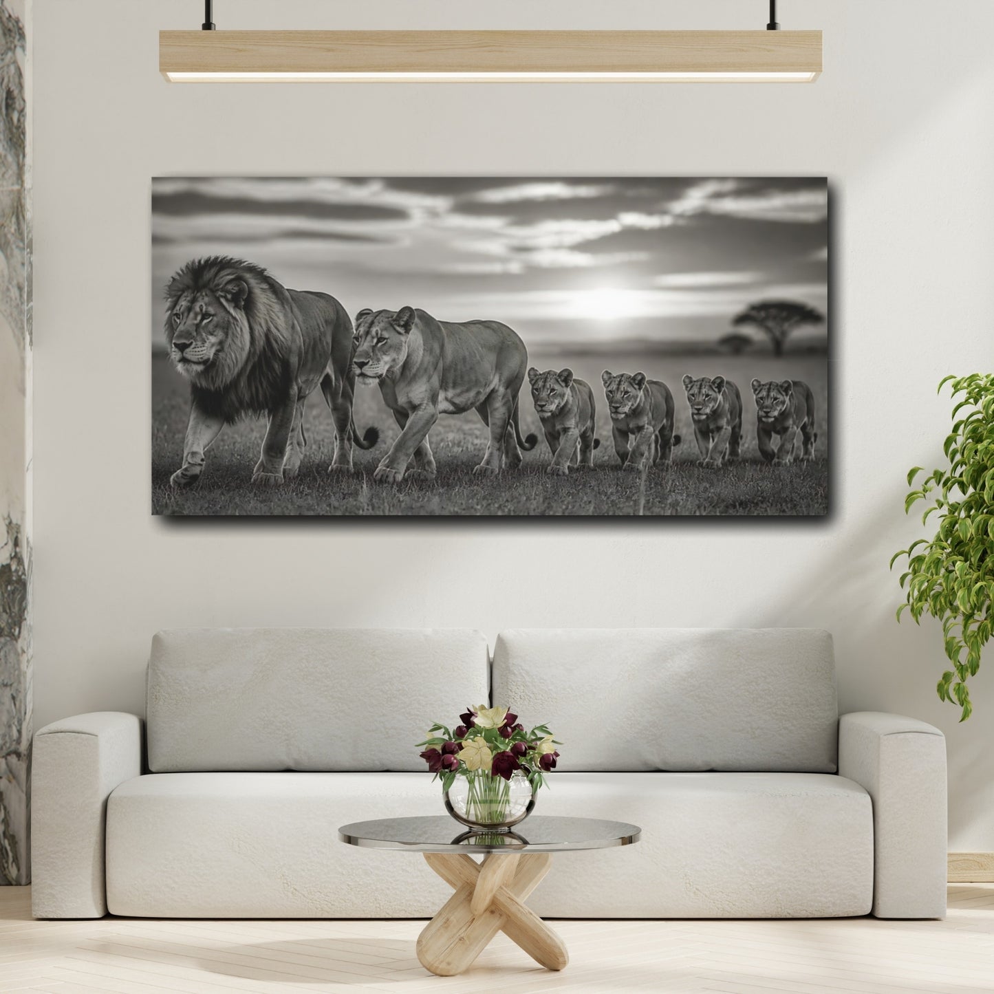 Mockup 2. Majestic Lion Pride At Dusk shown as canvas print