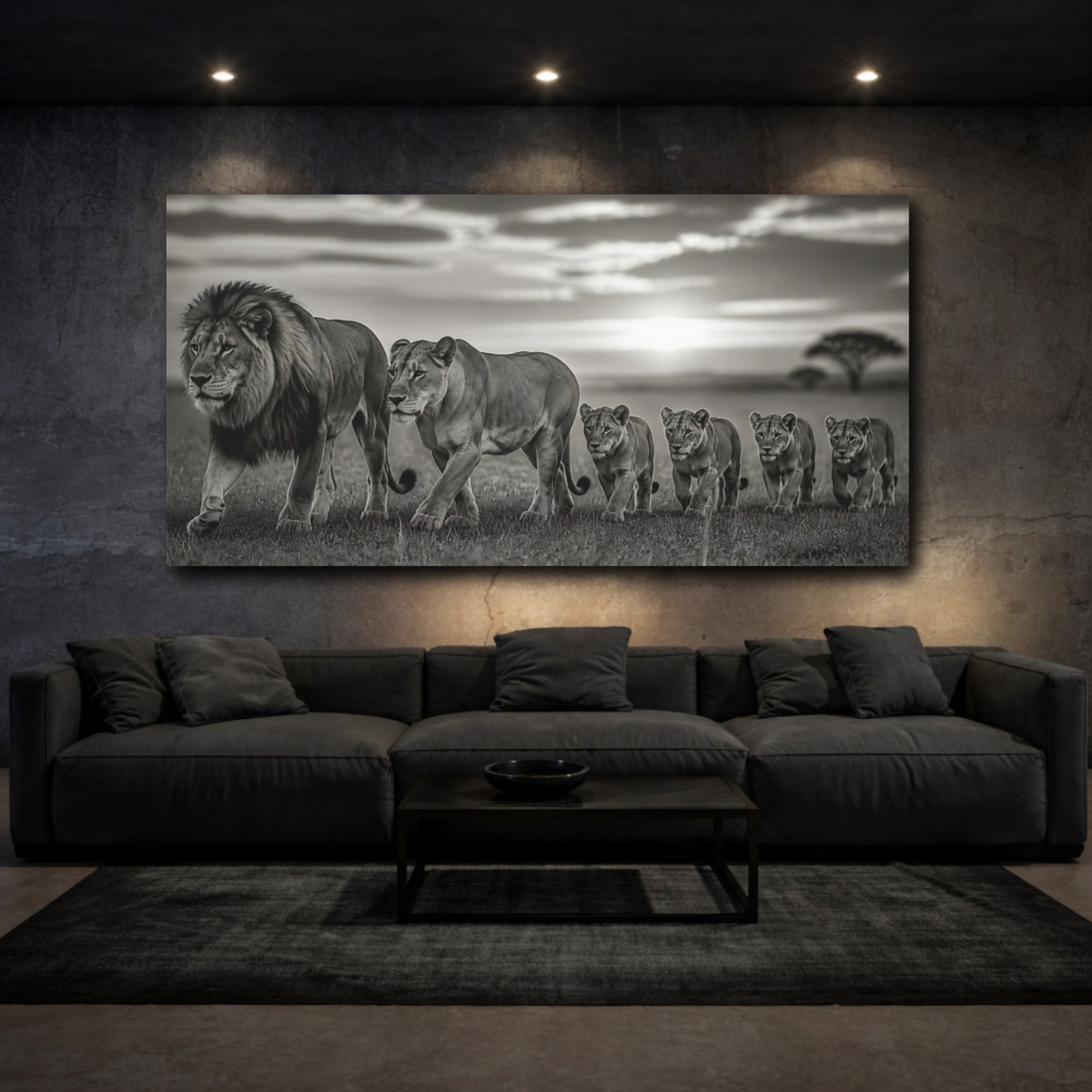 Mockup 3. Majestic Lion Pride At Dusk shown as canvas print