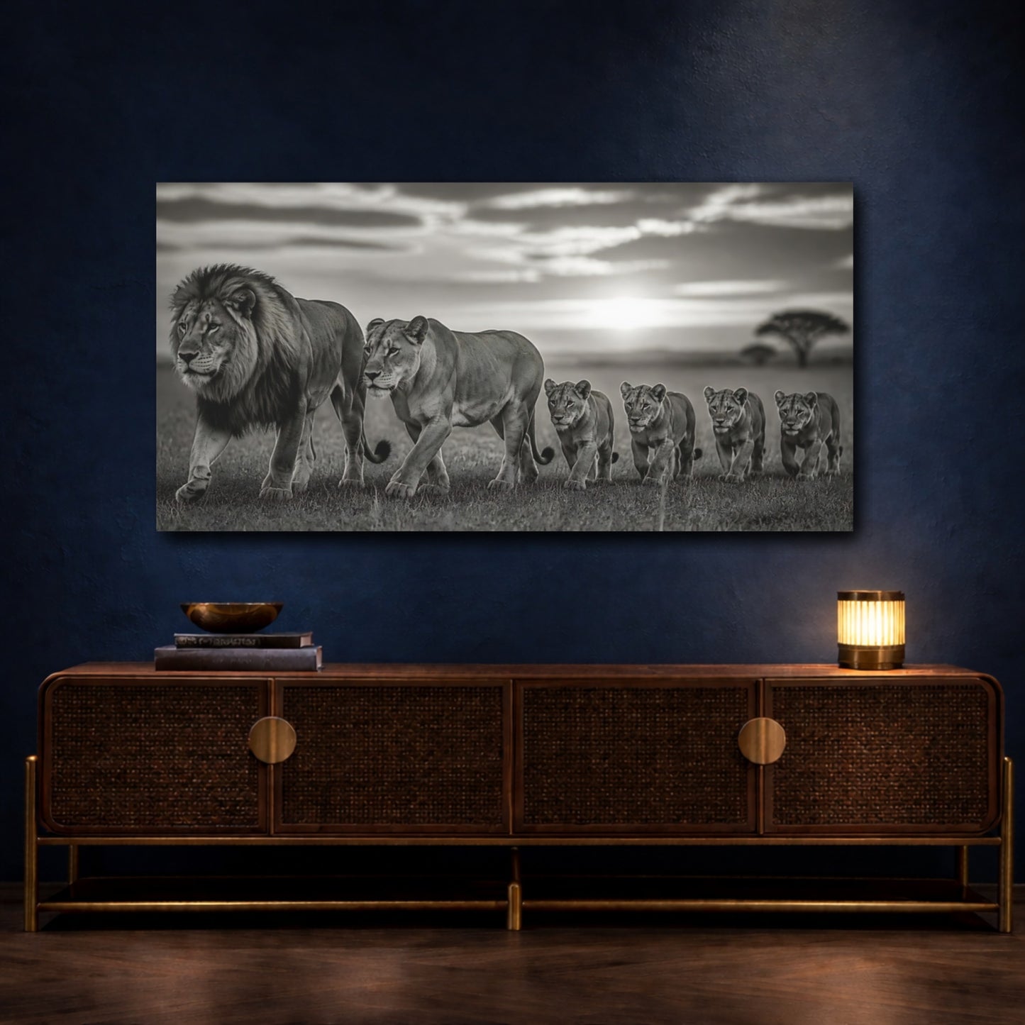 Mockup 4. Majestic Lion Pride At Dusk shown as canvas print