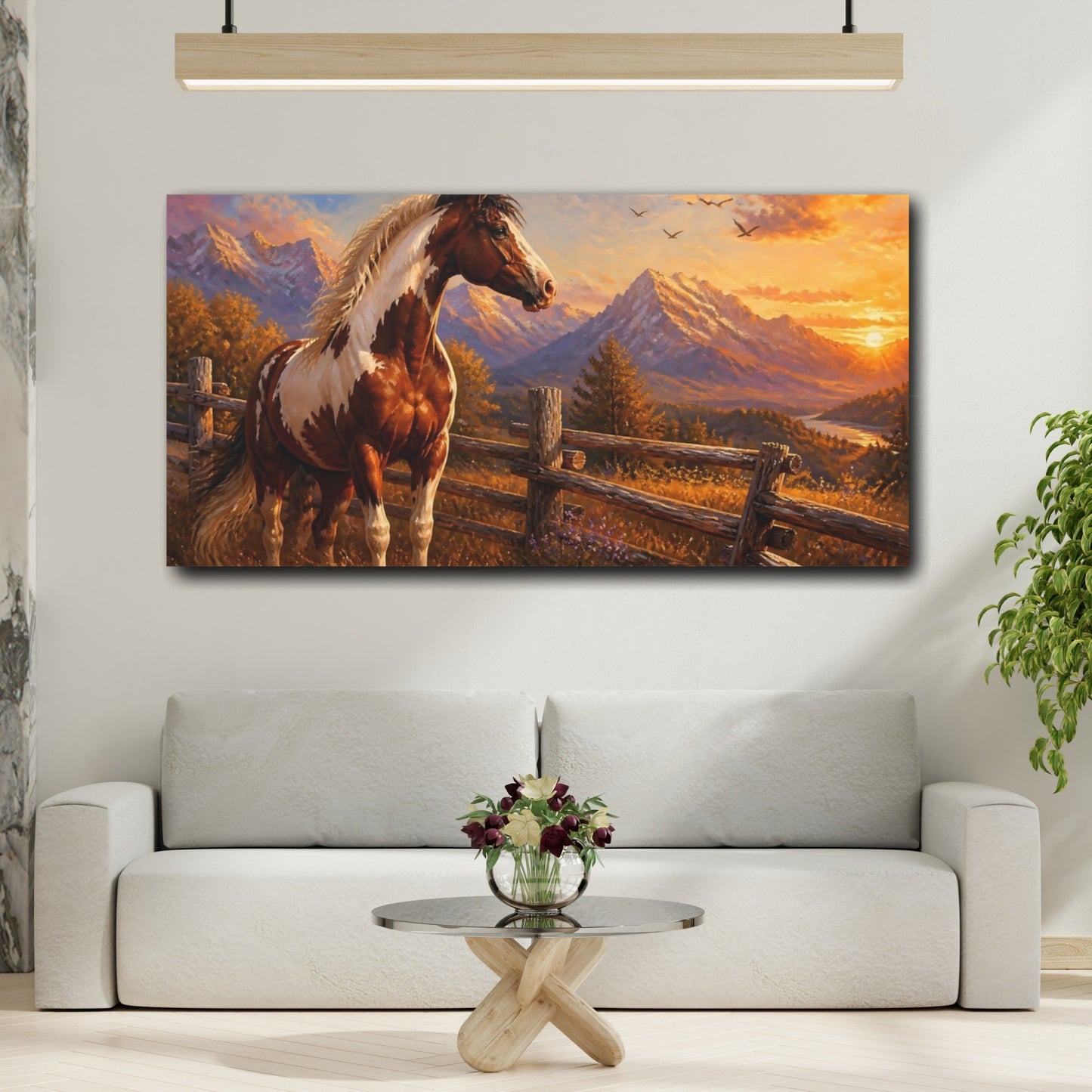 Mockup 2. Majestic Pinto At Sunset shown as canvas print