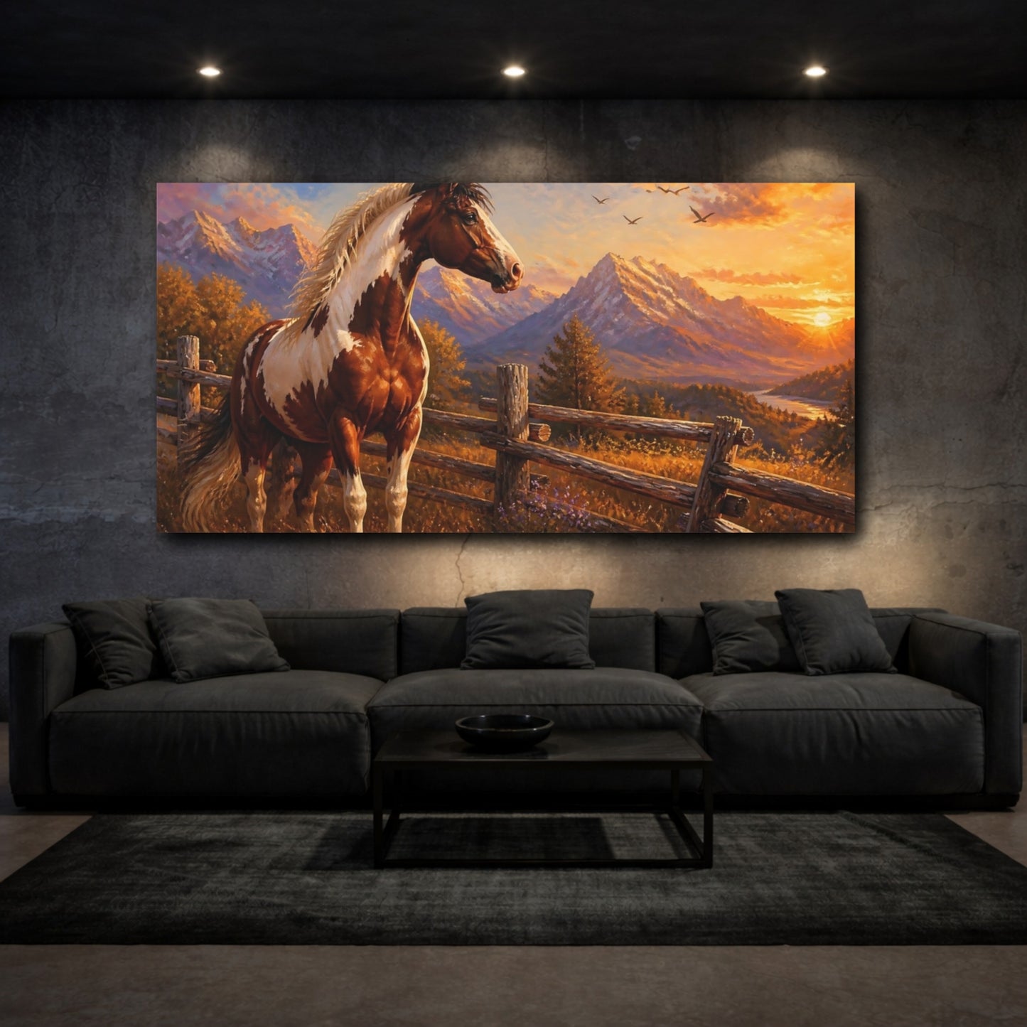 Mockup 3. Majestic Pinto At Sunset shown as canvas print