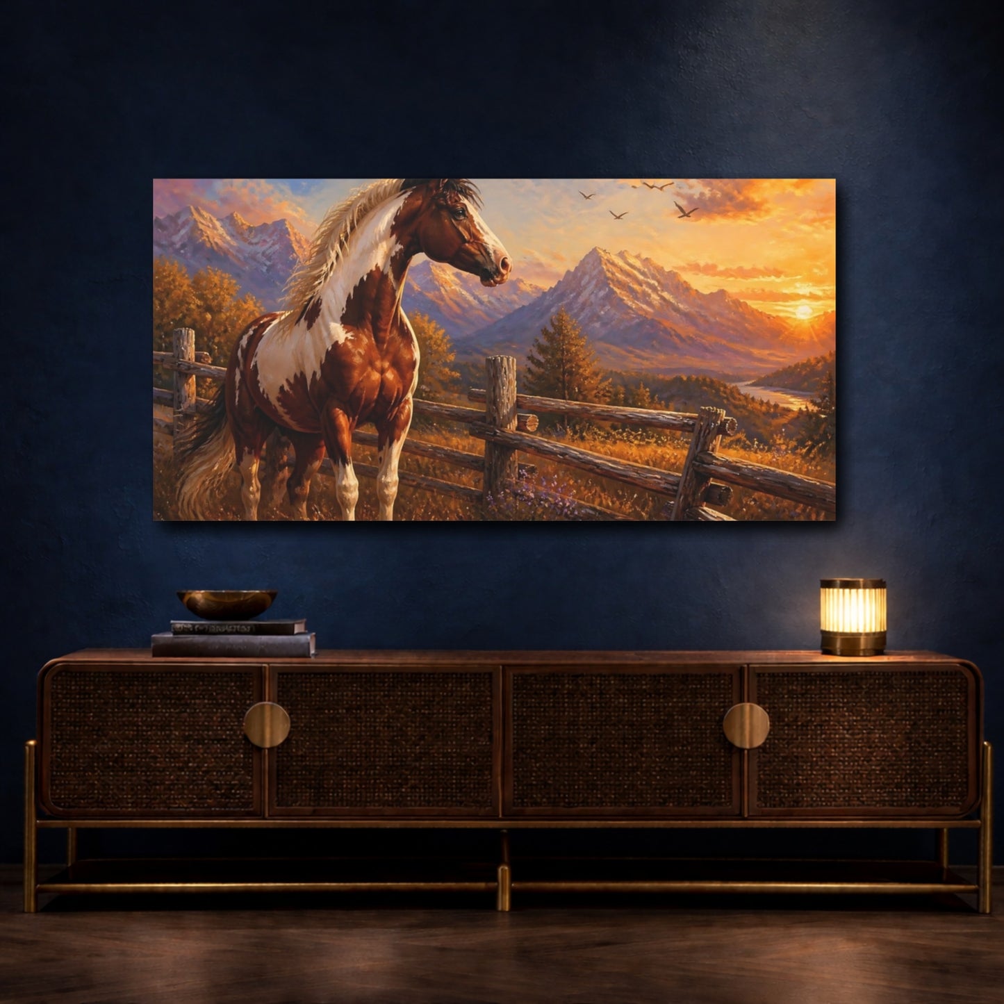 Mockup 4. Majestic Pinto At Sunset shown as canvas print