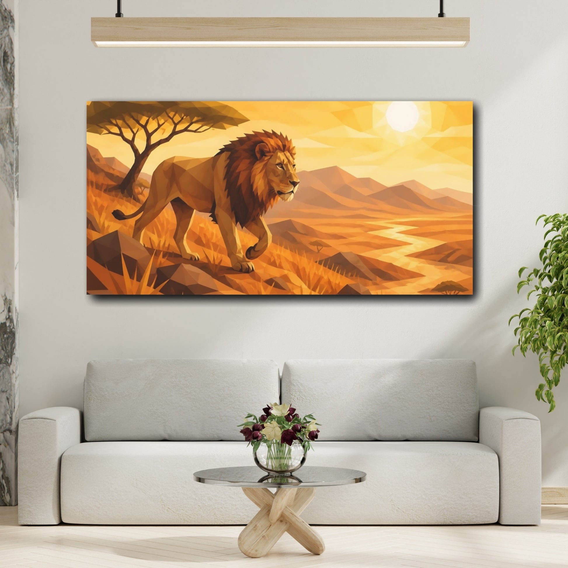 Mockup 2. Majestic Savanna Lion shown as canvas print