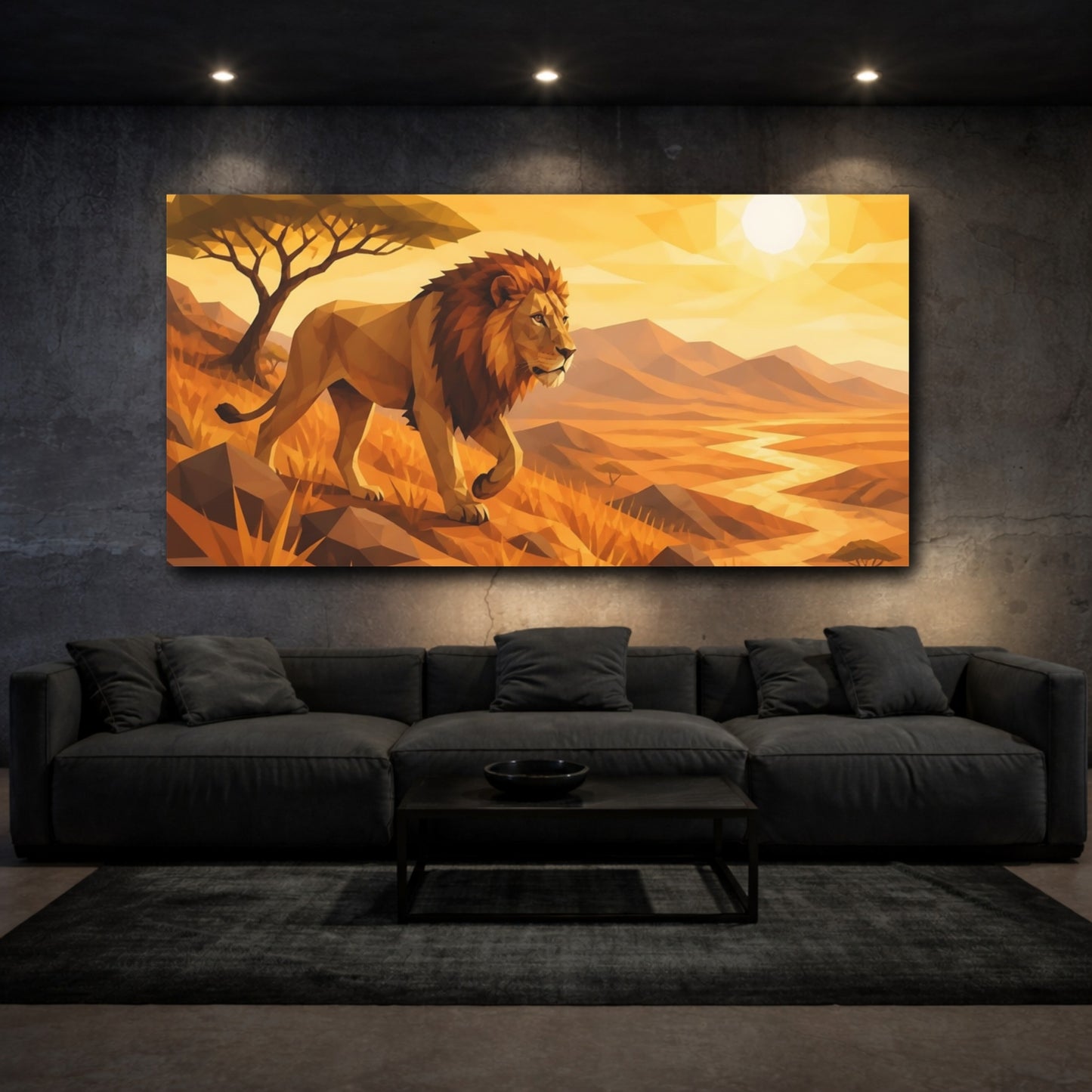 Mockup 3. Majestic Savanna Lion shown as canvas print
