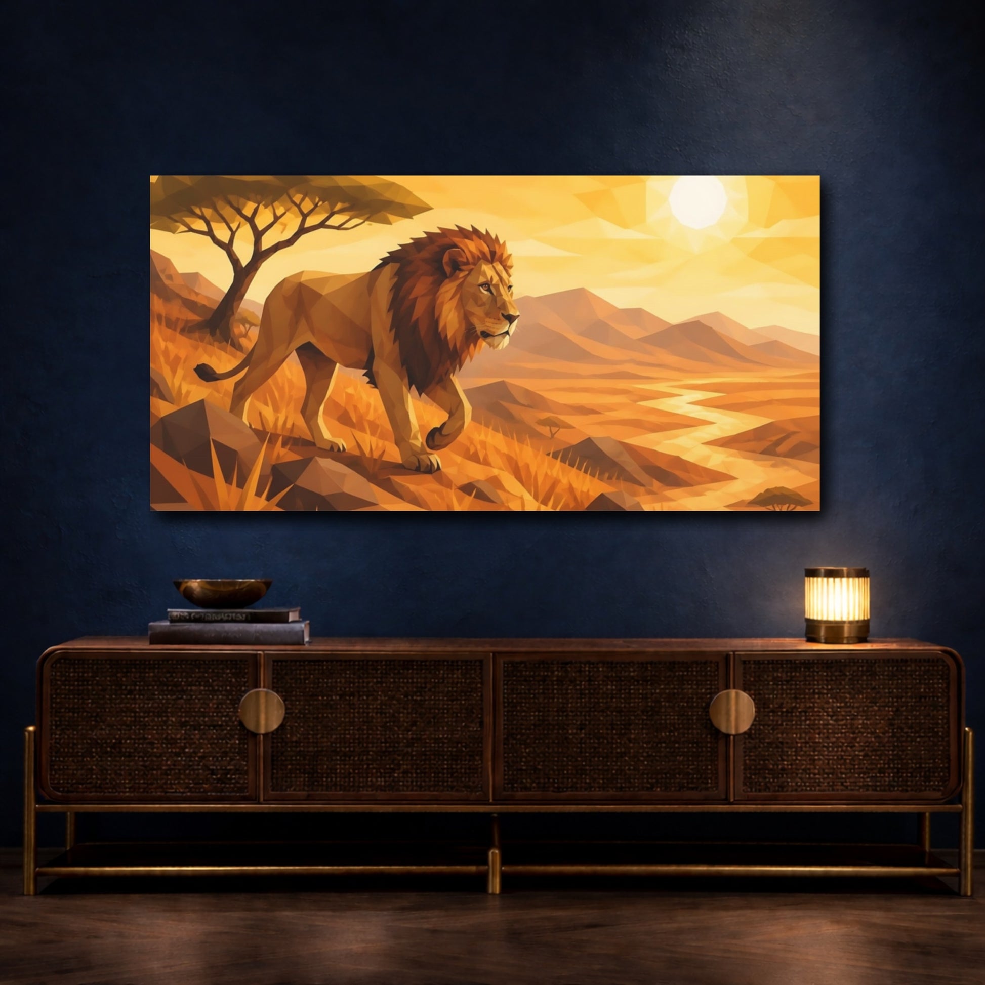 Mockup 4. Majestic Savanna Lion shown as canvas print