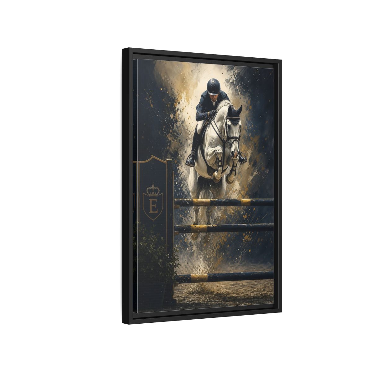 Side Mockup 3. Majestic Show Jump shown as framed canvas print