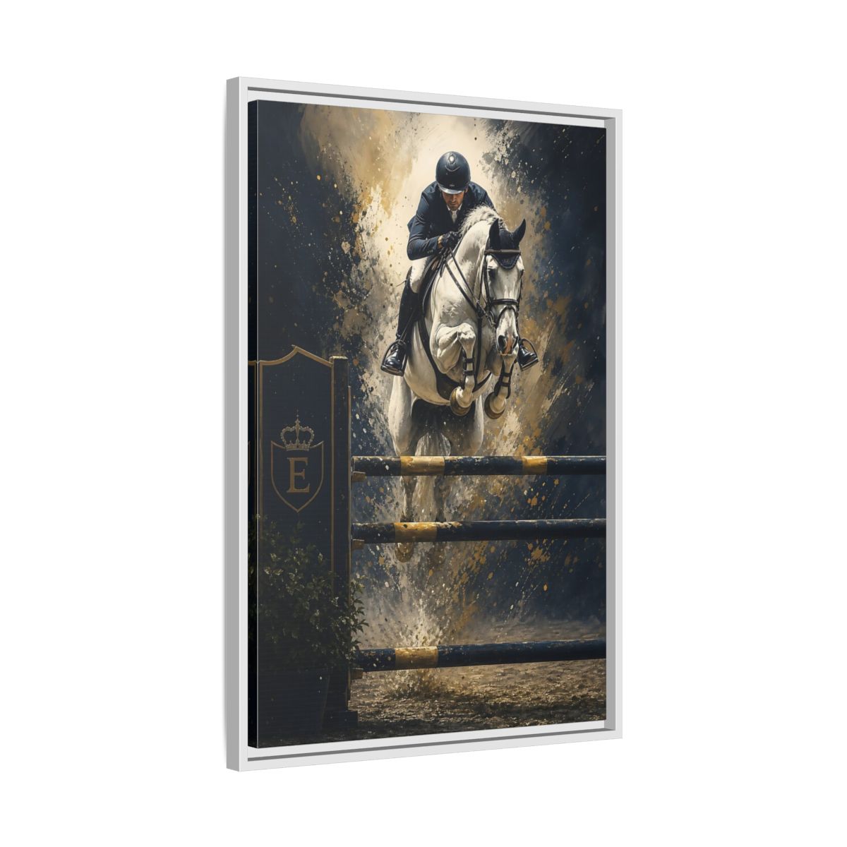 Side Mockup 10. Majestic Show Jump shown as framed canvas print