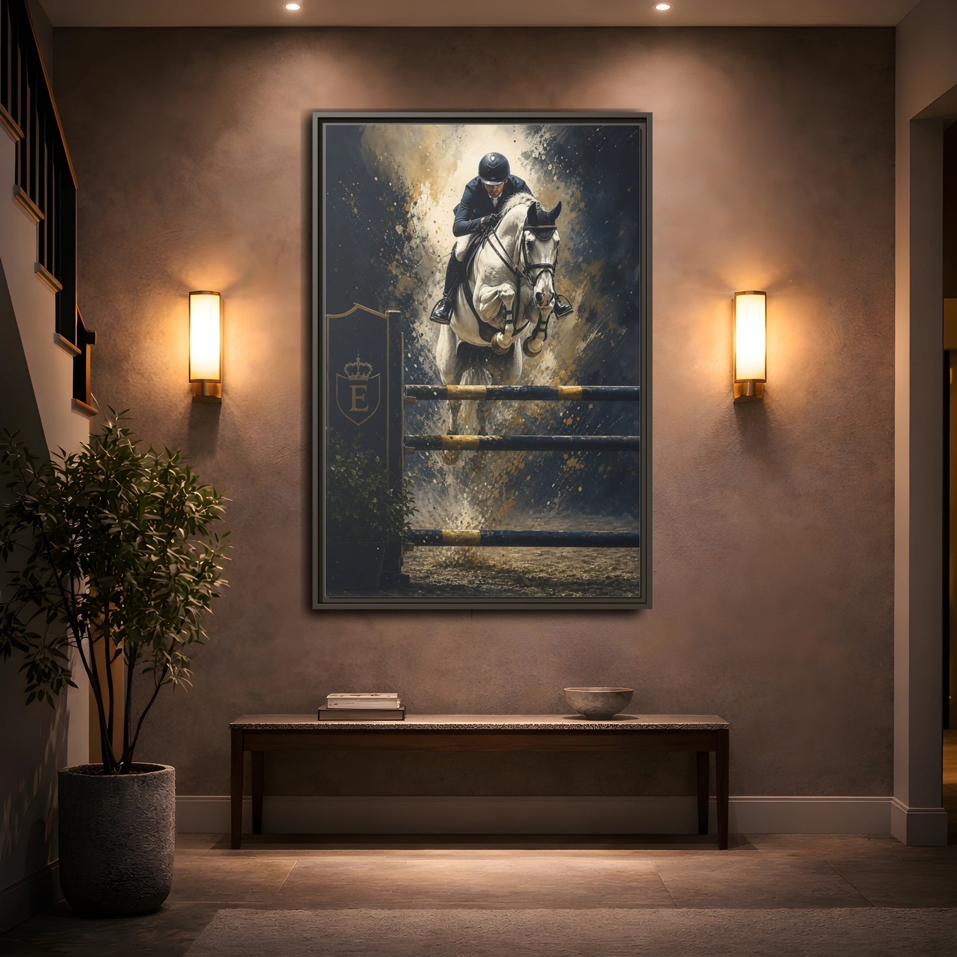 Mockup 2. Majestic Show Jump shown as framed canvas print