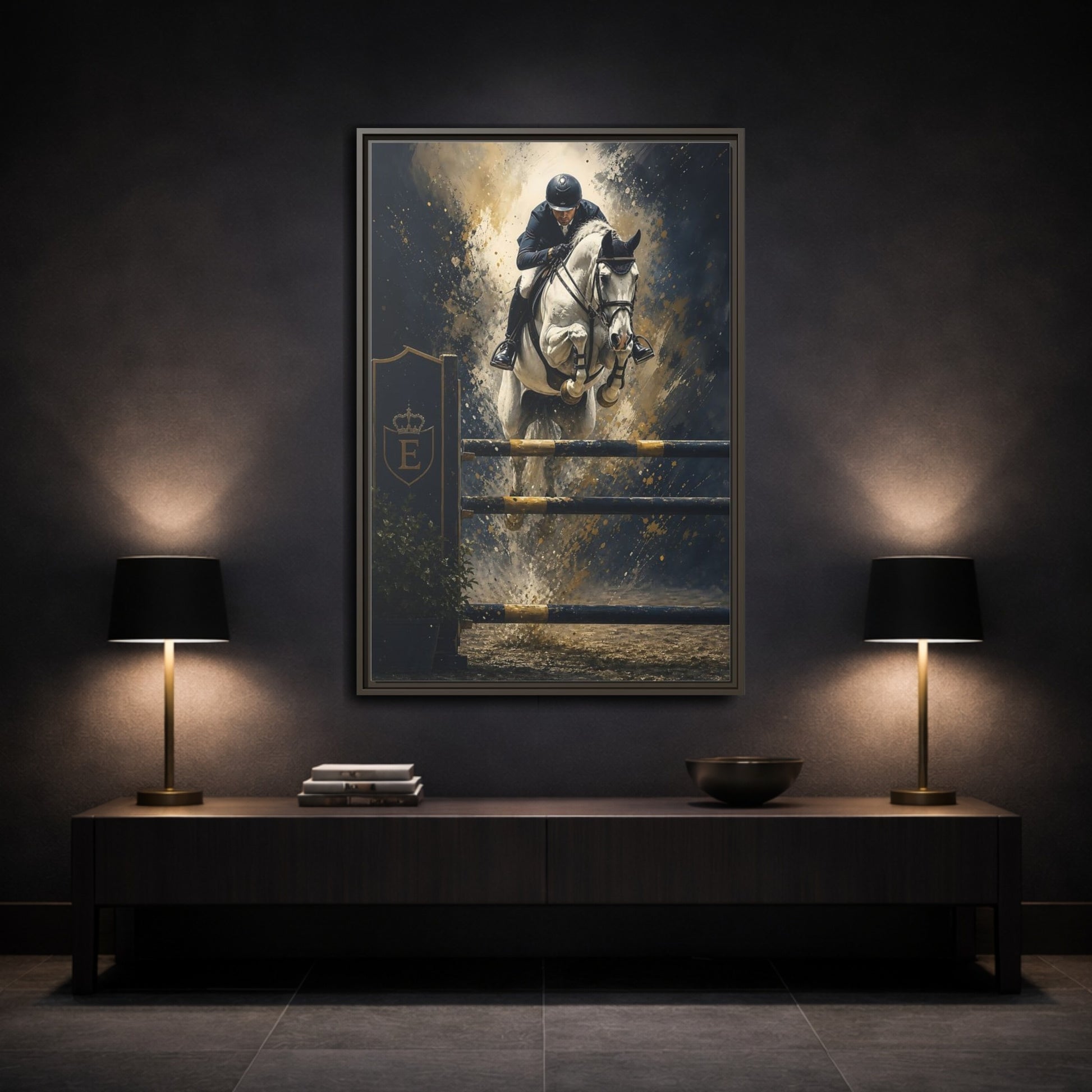 Mockup 3. Majestic Show Jump shown as framed canvas print