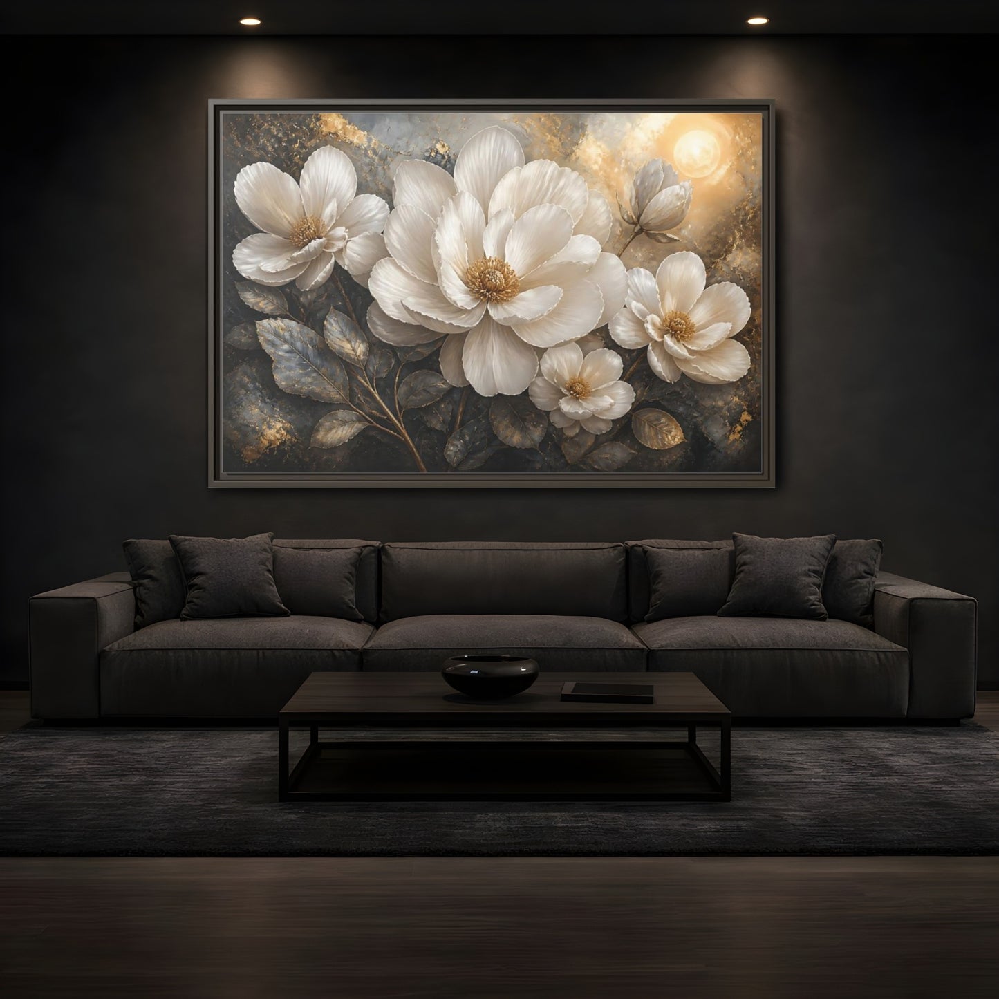 Mockup 3. Majestic White Blooms shown as framed canvas print