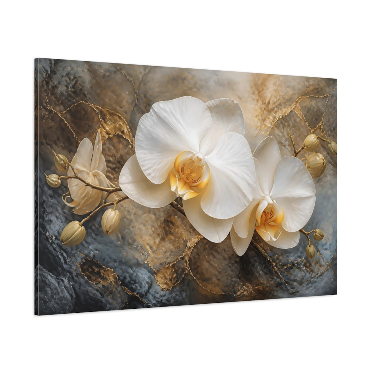 Side Mockup 1. Majestic White Orchid shown as canvas print
