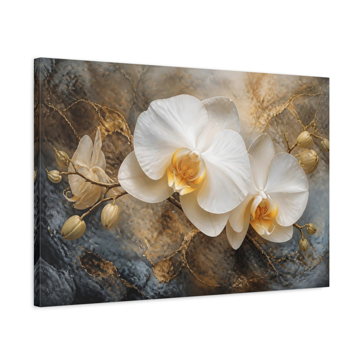 Side Mockup 2. Majestic White Orchid shown as canvas print