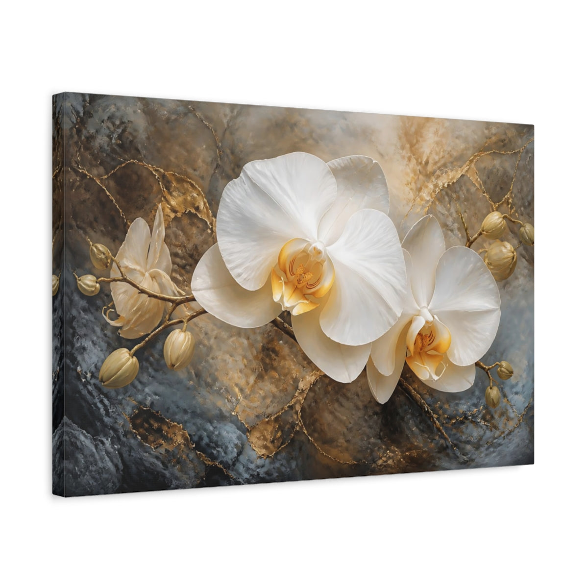 Side Mockup 3. Majestic White Orchid shown as canvas print