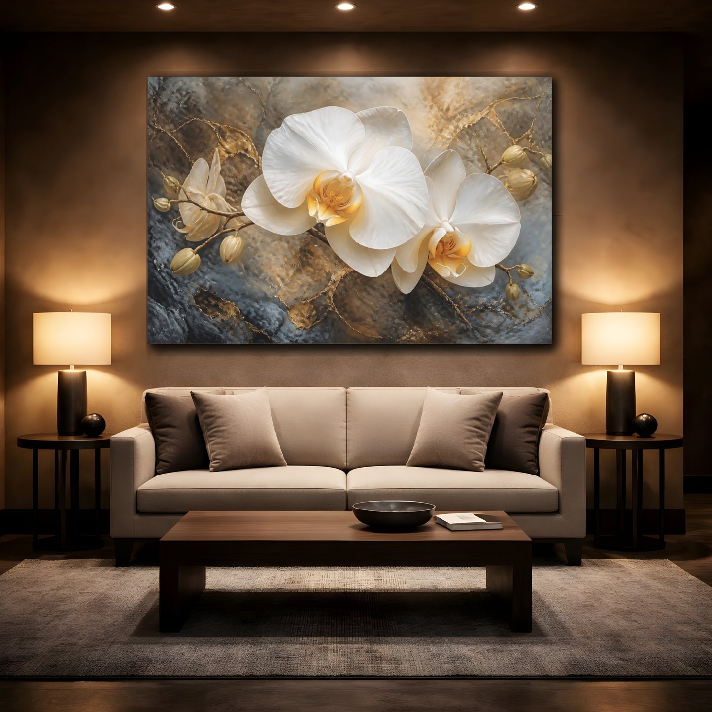 Mockup 2. Majestic White Orchid shown as canvas print