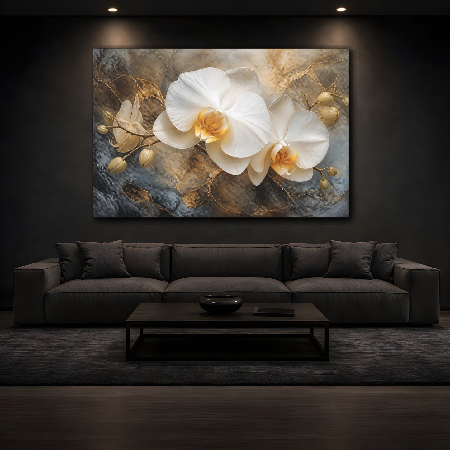 Mockup 3. Majestic White Orchid shown as canvas print