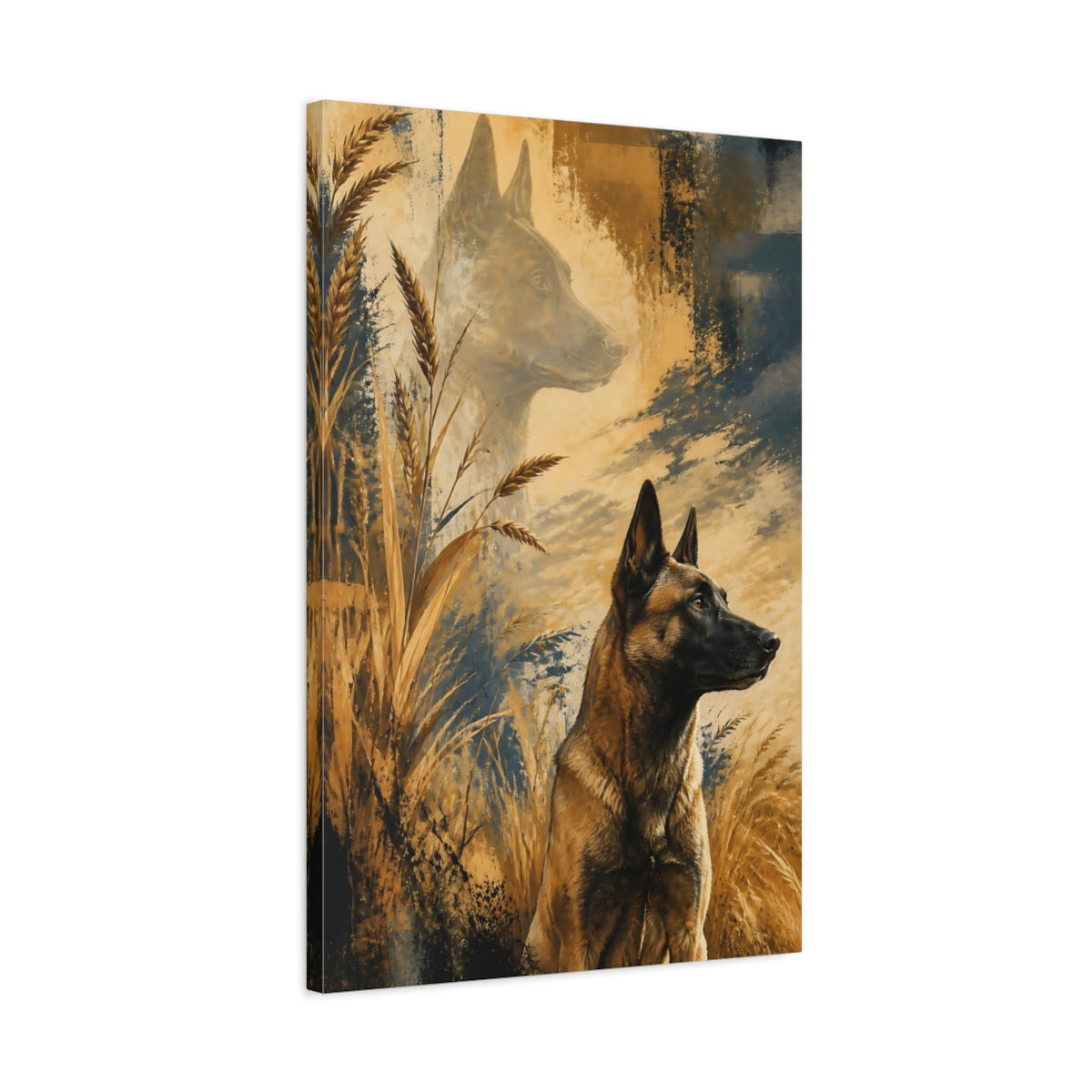 Side Mockup 2. Malinois Pet Portrait shown as canvas print