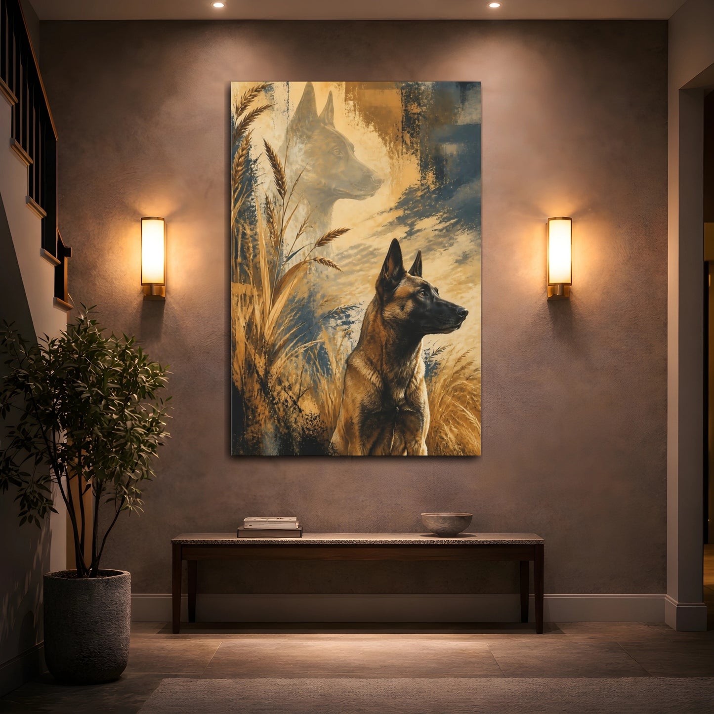 Mockup 2. Malinois Pet Portrait shown as canvas print