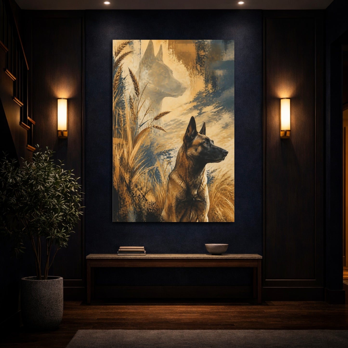 Mockup 4. Malinois Pet Portrait shown as canvas print