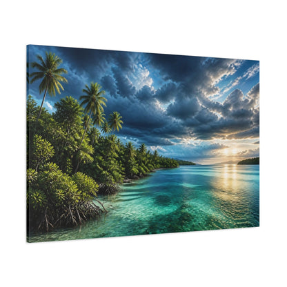 Side Mockup 1. Mangrove Bay Landscape shown as canvas print