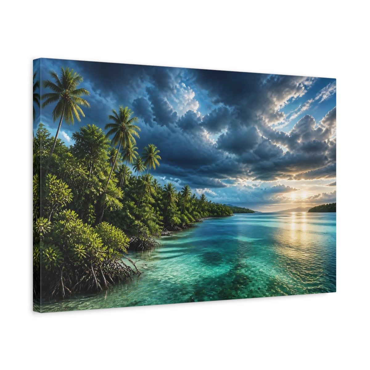 Side Mockup 3. Mangrove Bay Landscape shown as canvas print