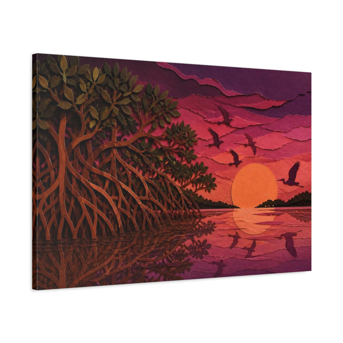Main Mockup. Mangrove Nature Sunset shown as canvas print