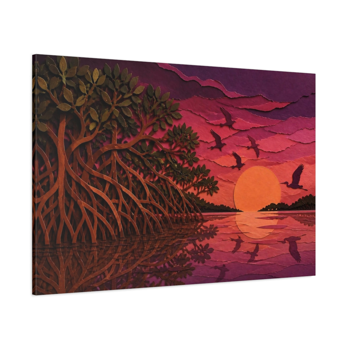 Side Mockup 1. Mangrove Nature Sunset shown as canvas print