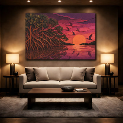 Mockup 2. Mangrove Nature Sunset shown as canvas print